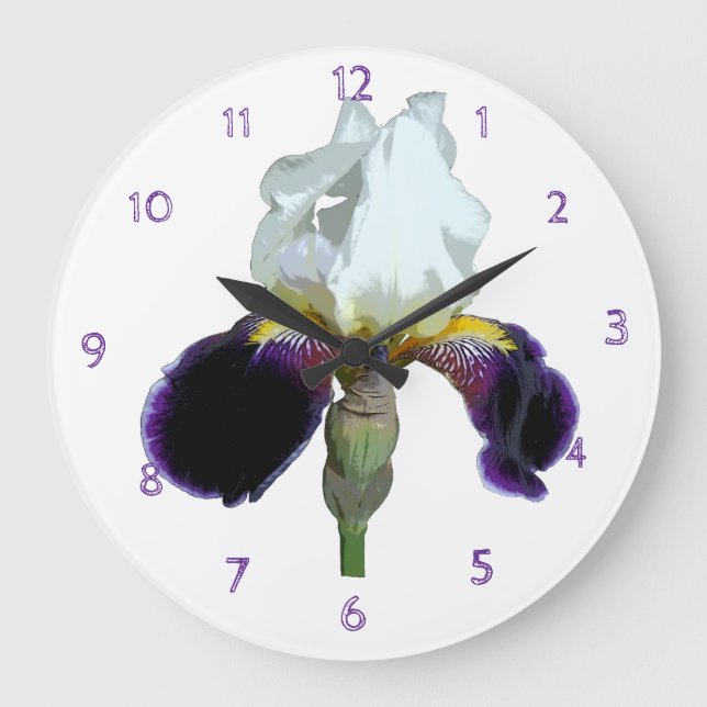 Purple and White Iris Wall Clock (Front)