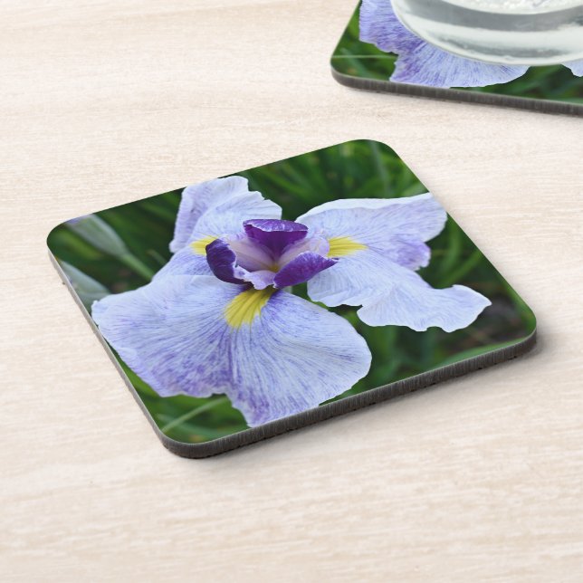 Purple and White Japanese Iris Floral Coaster (Left Side)