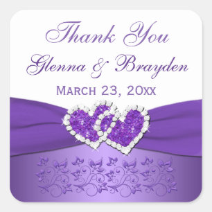 Purple and White Joined Hearts Wedding Sticker