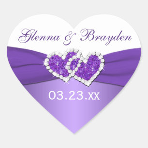 Purple and White Joined Hearts Wedding Sticker