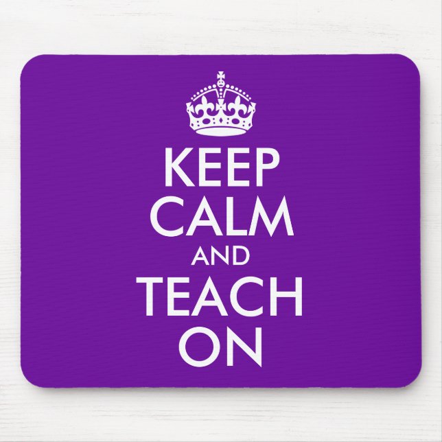Purple and White Keep Calm and Teach On Mouse Pad (Front)