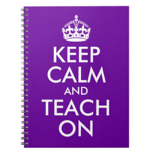 Purple and White Keep Calm and Teach On Spiral Notebook
