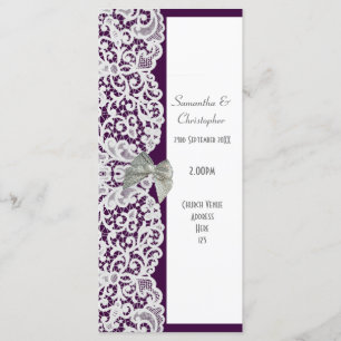 Purple and white lace church wedding program programme
