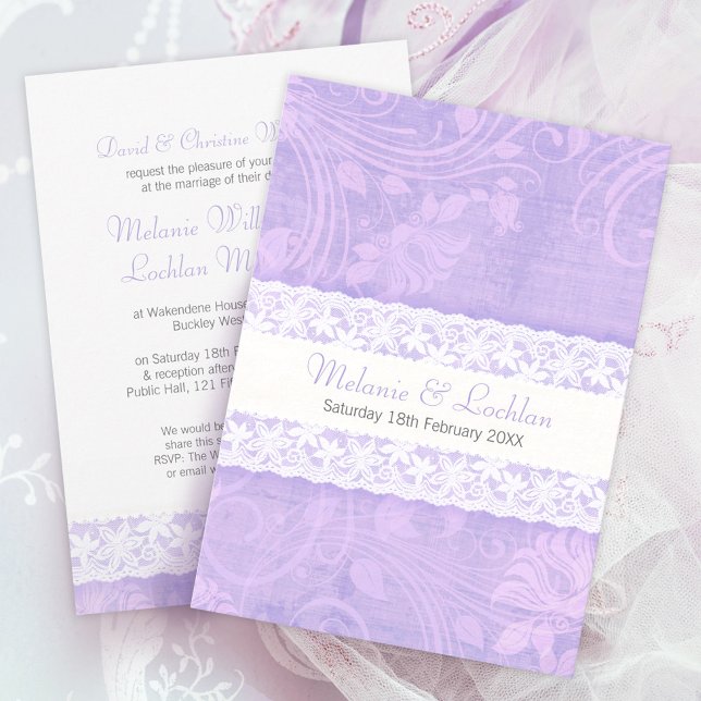 Purple and white lace formal wedding invitation (Creator Uploaded)