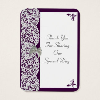Purple and white lace wedding thank you tag