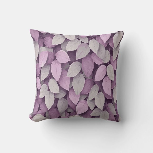 Purple and White Leaf Pattern Modern Botanical Cushion (Front)