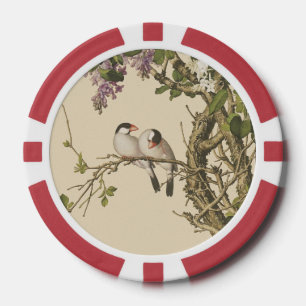 Purple and White Lilacs with Bird Chinese Antique Poker Chips