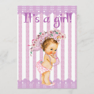 Purple and White Little Princess Baby Shower Invit Invitation