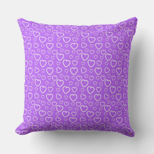 Purple and White Love Hearts Pattern Cushion