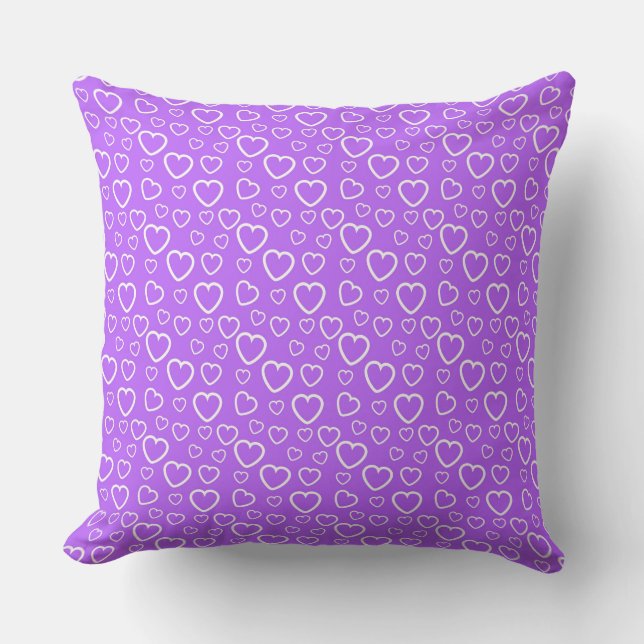 Purple and White Love Hearts Pattern Cushion (Front)