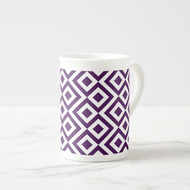 Purple and White Meander Bone China Mug (Front Right)