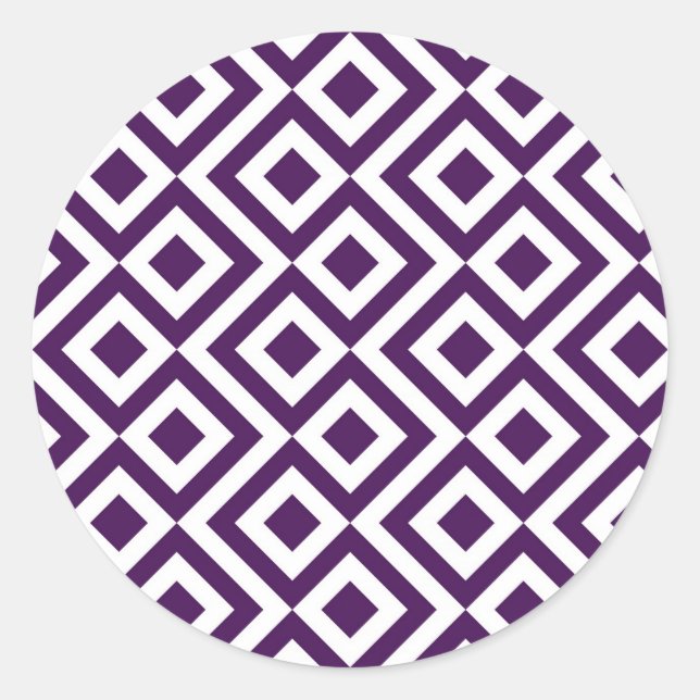 Purple and White Meander Classic Round Sticker (Front)