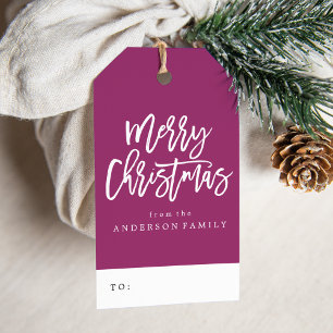 Purple and White Merry Christmas Script Holiday Gift Tags