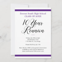 Purple and White Minimalist 10 Year Class Reunion