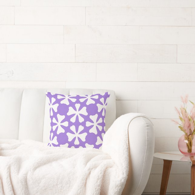 Purple and White Modern Geometric Floral Pattern Cushion (Couch)