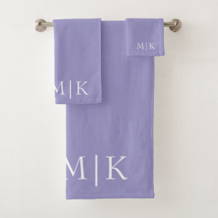 Purple and White   Modern Monogram Bath Towel Set