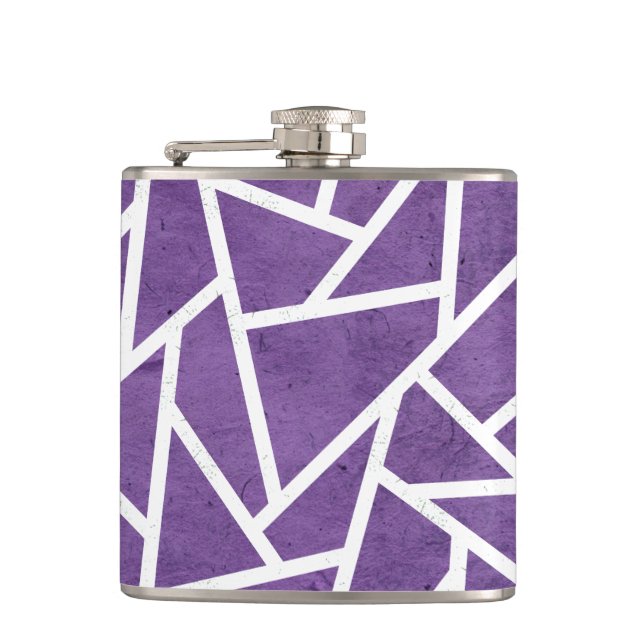 Purple and white mosaic pattern hip flask (Front)