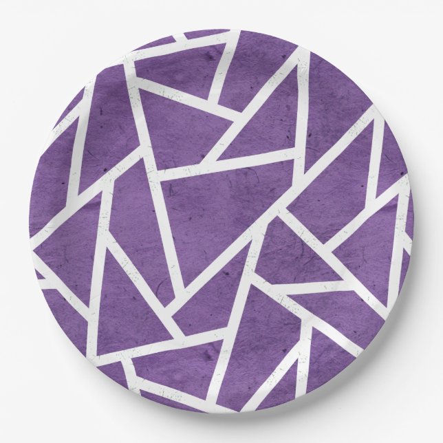 Purple and white mosaic pattern paper plate (Front)