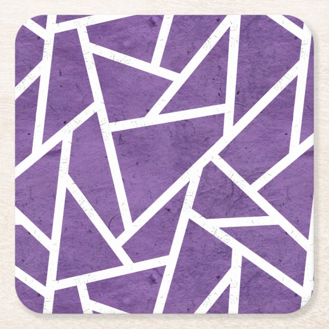 Purple and white mosaic pattern square paper coaster (Front)