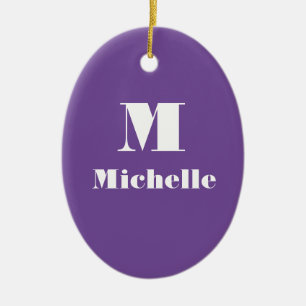 Purple and White Name Initial Letter Solid Colour  Ceramic Tree Decoration