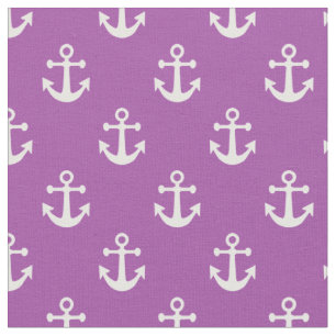 Purple and White Nautical Anchors Pattern Fabric