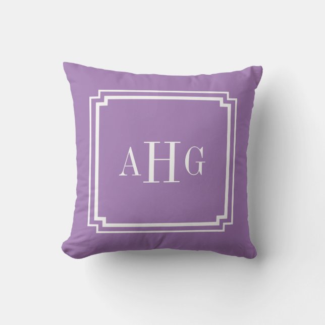 Purple and White Notched Corner Custom Monogram Cushion (Front)