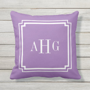 Purple and White Notched Corner Custom Monogram Cushion