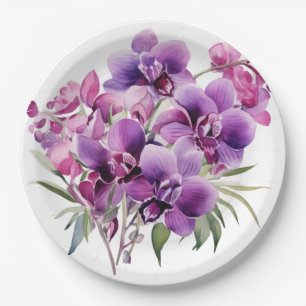 Purple and White Orchids Wedding Paper Plate
