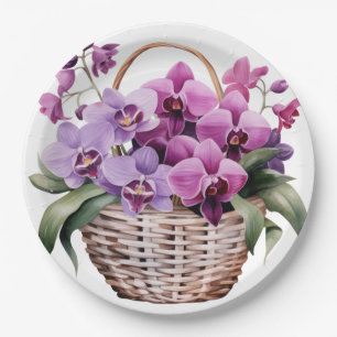 Purple and White Orchids Wedding Paper Plate