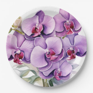 Purple and White Orchids Wedding Paper Plate