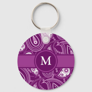 Purple and White Paisley Key Ring