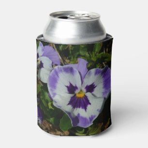 Purple and White Pansies Colourful Floral Can Cooler