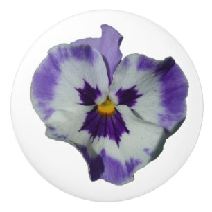Purple and White Pansies Colourful Floral Ceramic Knob