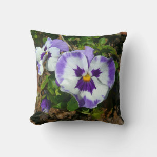 Purple and White Pansies Colourful Floral Cushion