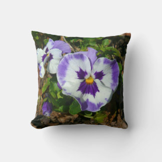 Purple and White Pansies Colourful Floral Cushion