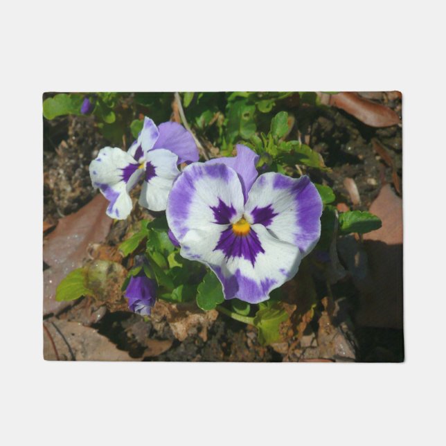 Purple and White Pansies Colourful Floral Doormat (Front)