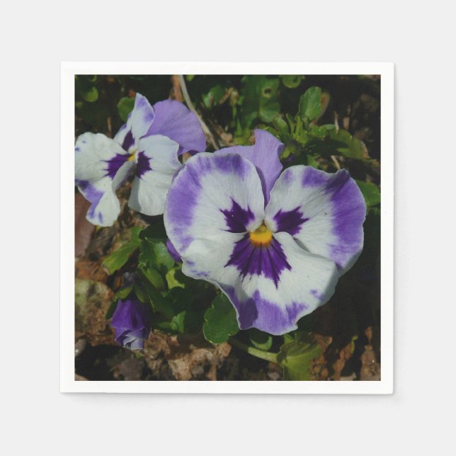 Purple and White Pansies Colourful Floral Napkin (Front)