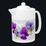 Purple and White Pansies Light Grey Teapot<br><div class="desc">These nice purple and white pansies are from my own garden. The three colours make a nice bouquet on this Teapot.

You can choose your own background colour,  if you like.</div>