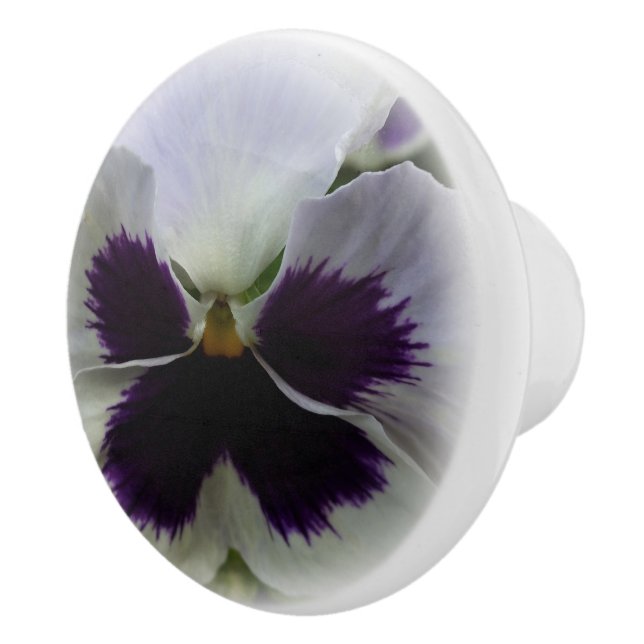 Purple and white pansy ceramic knob (Right)
