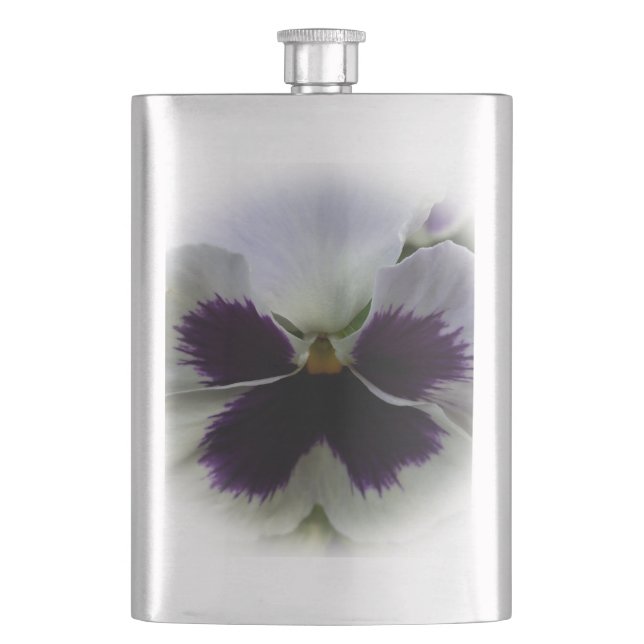 Purple and white pansy hip flask (Front)