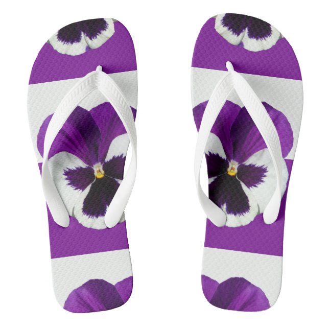 Purple and White Pansy Jandals (Footbed)