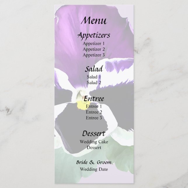 Purple and White Pansy Menu (Front)