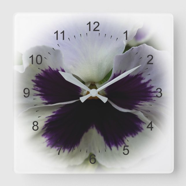Purple and white pansy square wall clock (Front)