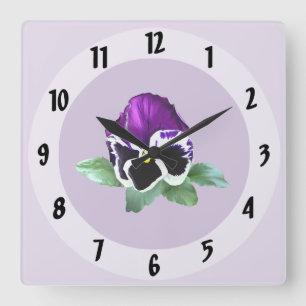Purple and White Pansy Square Wall Clock