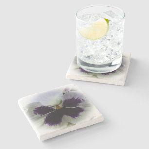 Purple and white pansy stone coaster