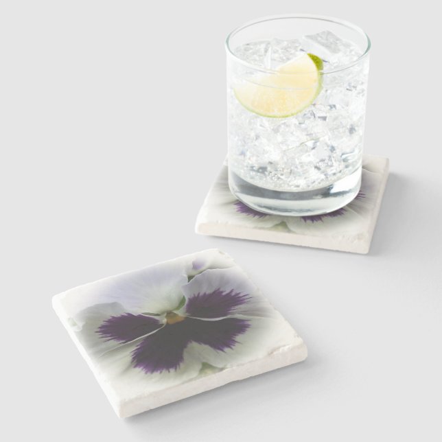 Purple and white pansy stone coaster (Side)