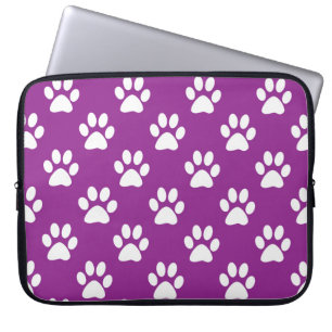 Purple and white paw prints pattern laptop sleeve