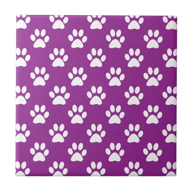 Purple and white paw prints pattern tile (Front)