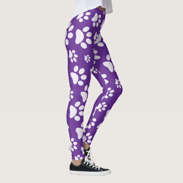 Purple and White PawPrint Pop Fashion Leggings (Right)