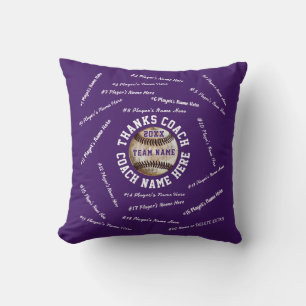 Purple and White Personalised Baseball Coach Gifts Cushion